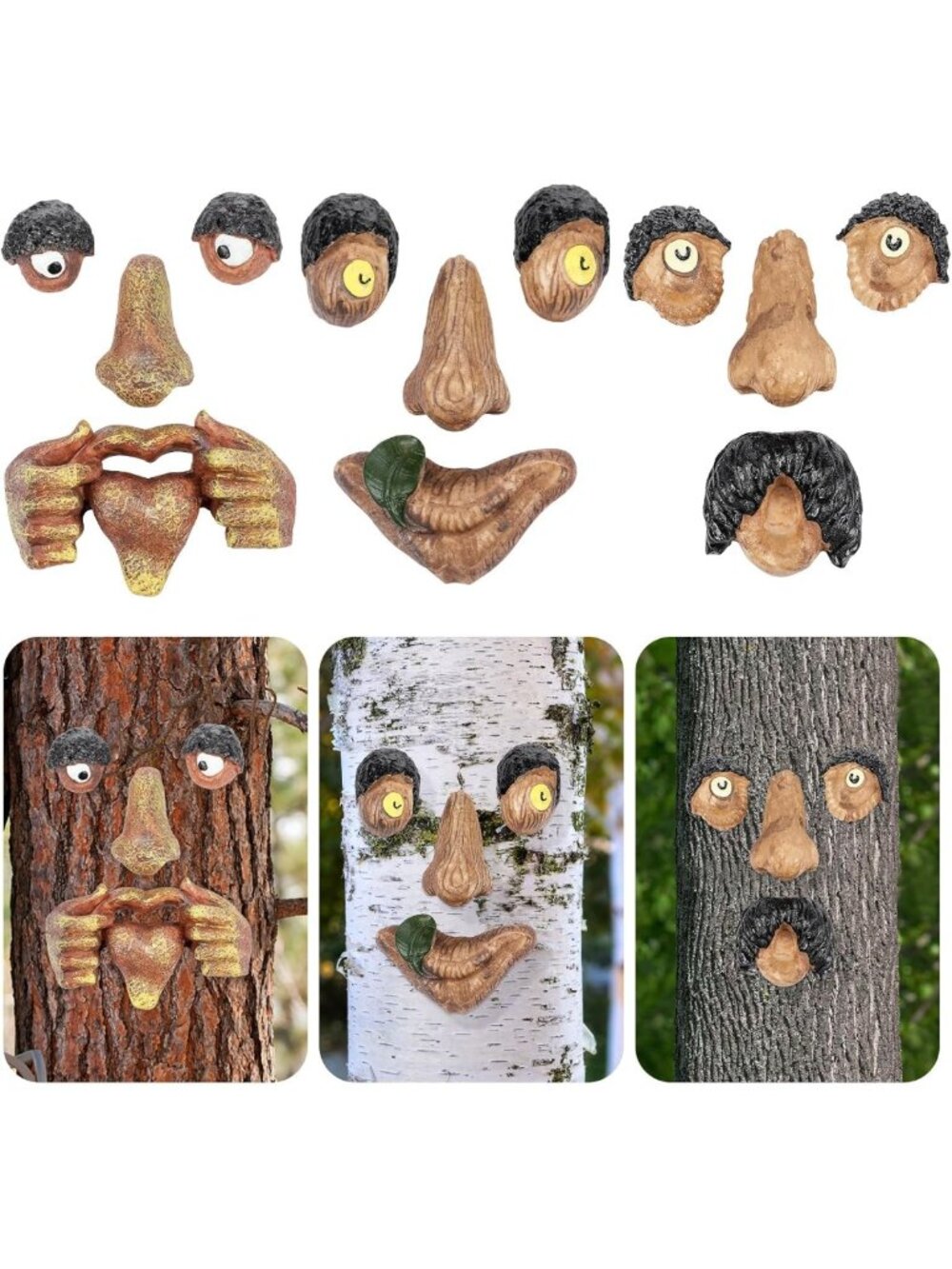 3 Pack Tree Face Decor - Outdoor Ghost Art for Halloween & Easter Garden Decor